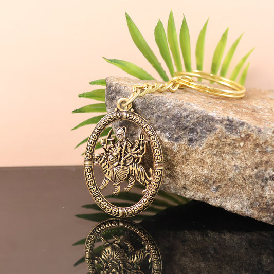 Premium Golden Metal Durga Maa Keychain (1 Pc)