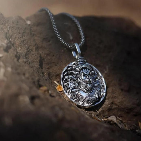 Hanuman Ji Pendant Oxodaised Silver Chain