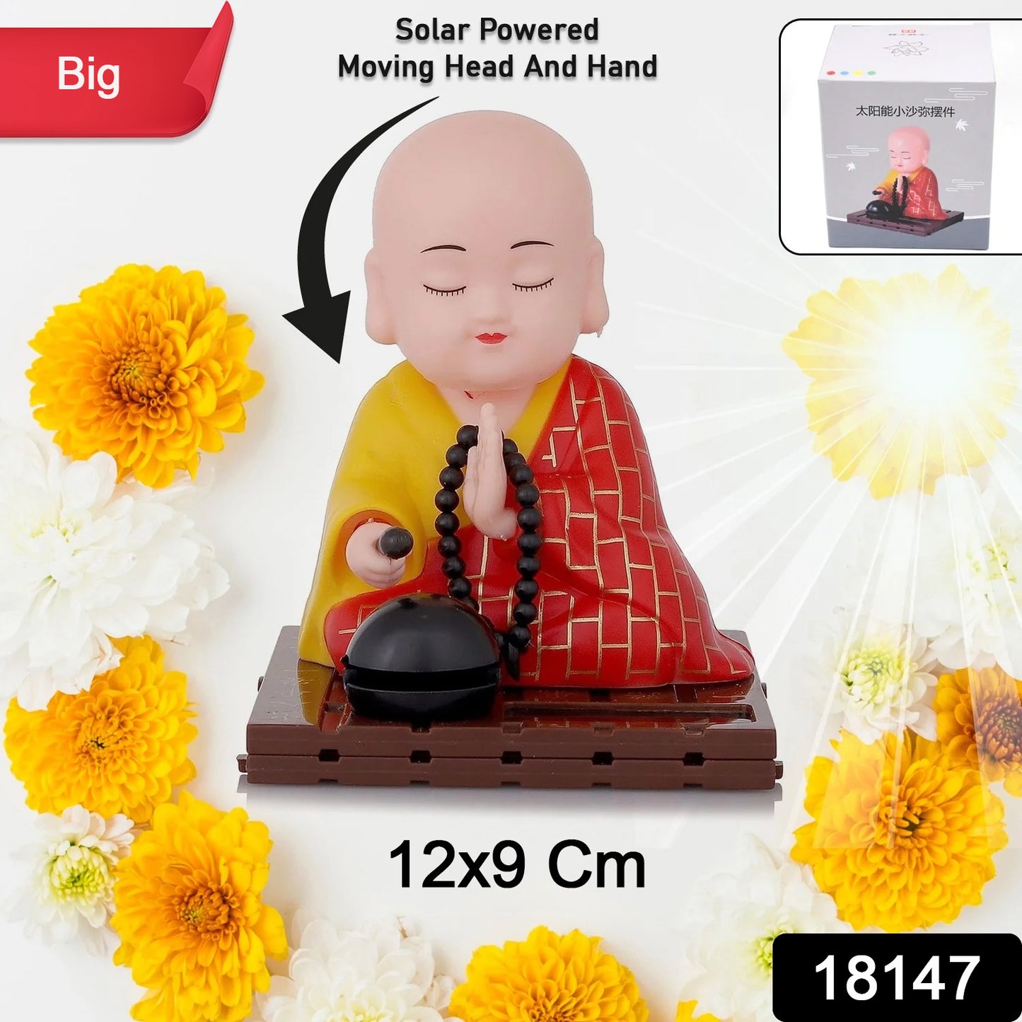 Solar Powered Sitting Buddha Statue Moving Head And Hand (1 Pc Big)