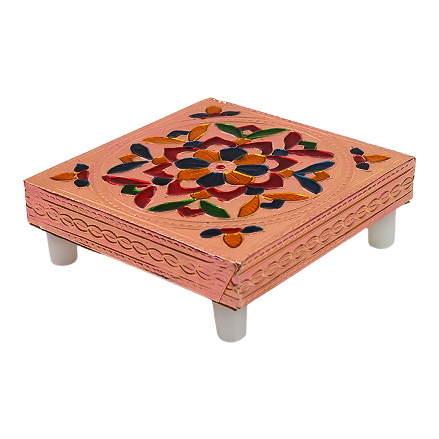 Handicraft Meenakari Wooden Chowki Puja Bajot For Home Office Decor For Puja Multicolour (1 Pc Set)