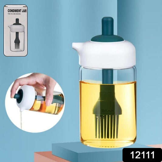 2 In 1 Glass Oil Dispenser Jar Bottle With Brush (1 Set)