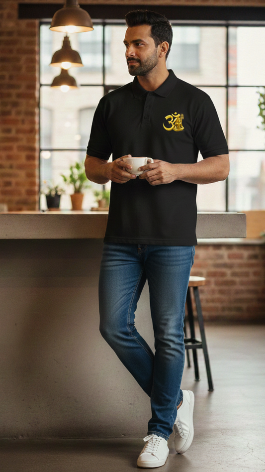 The Divine Om: Premium Men’s Airtex Polo Shirt (100% Cotton)