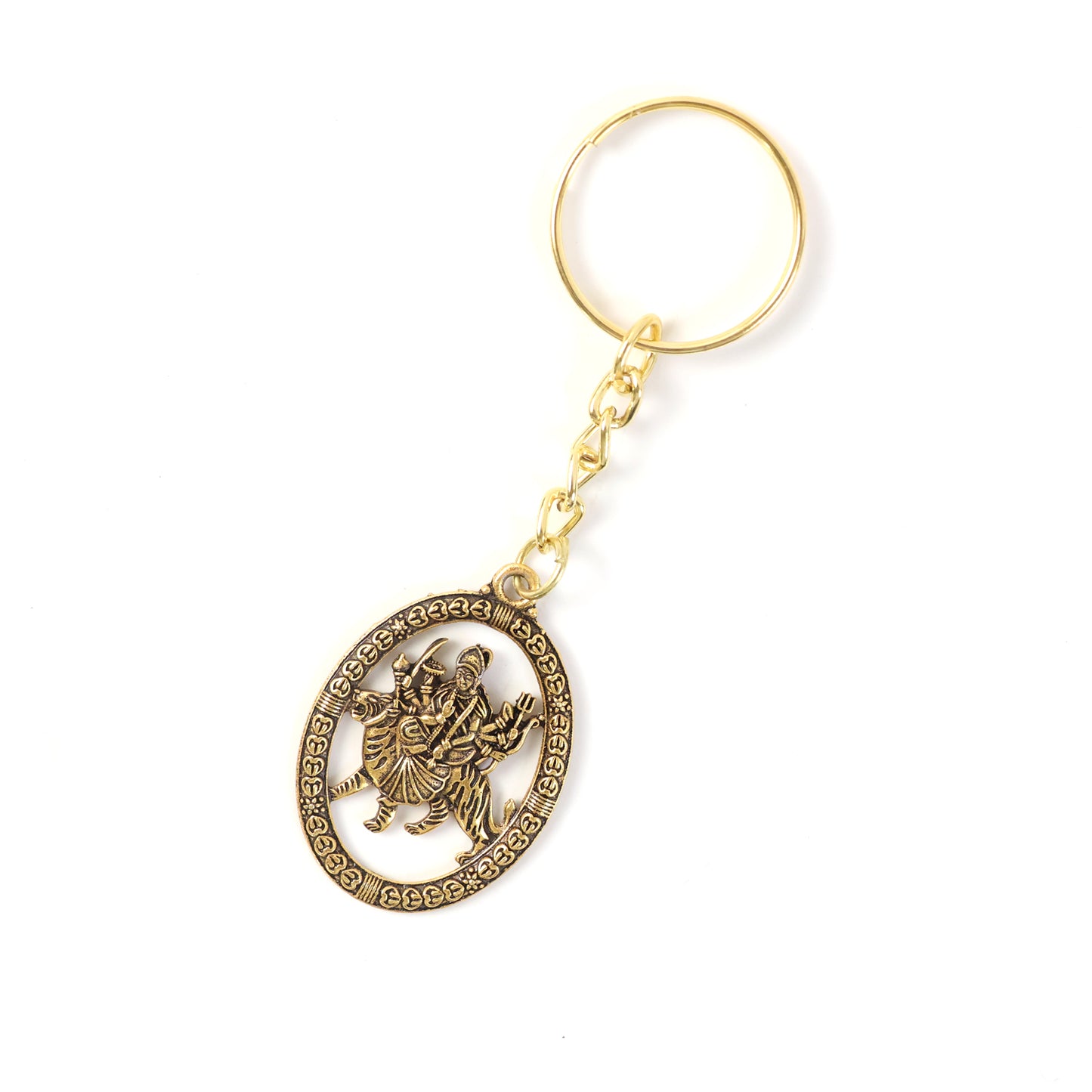 Premium Golden Metal Durga Maa Keychain (1 Pc)