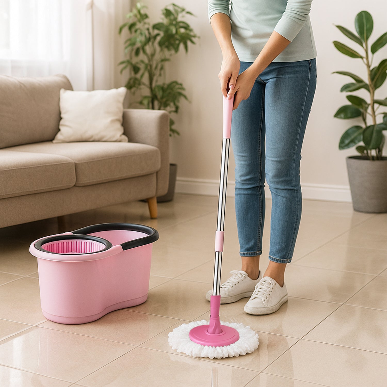 4942 Quick Spin Mop With Steel Spin Bucket Floor Cleaning Easy Wheels  Big Bucket Floor Cleaning Mop With Bucket