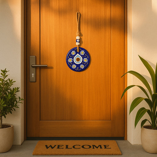 Decorative Evil Eye Wall Hanging Nazar Protector Charm With Beads Wind Chime (1 Pc)