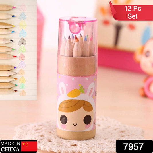 12 Colouring Pencils Kids Set Pencils Sharpener Mini Drawing Colored Pencils