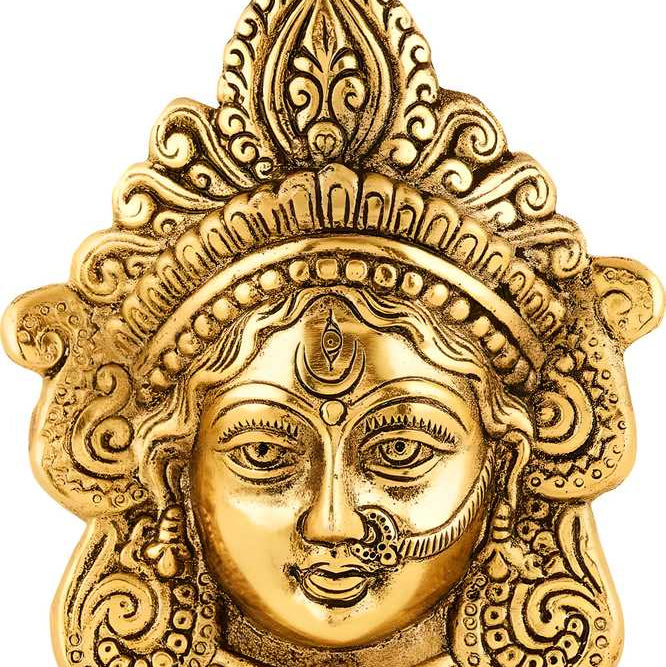 Ambika Durga Face Wall Hanging Metal Idol Showpiece - 15.24 cm  (Gold Plated, Metal, Gold)