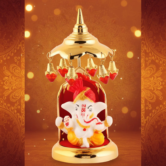 Lord Ganesha idols made of marble Decorative Showpiece - 14.986 cm  (Polyresin, Multicolor)