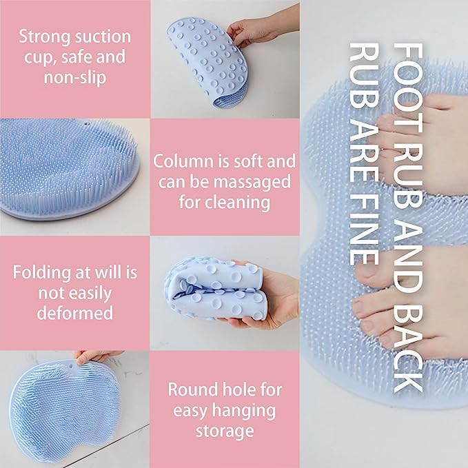 Silicone Foot Scrubber & Back Massager for Shower | Anti-Slip Bath Mat with Suction Cups | Hands-Free Exfoliating & Dead Skin Remover Pad | Spa Foot Massage Mat