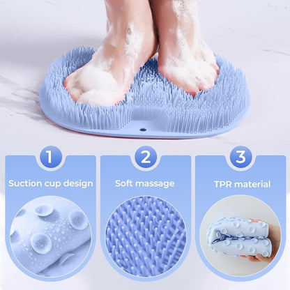 Silicone Foot Scrubber & Back Massager for Shower | Anti-Slip Bath Mat with Suction Cups | Hands-Free Exfoliating & Dead Skin Remover Pad | Spa Foot Massage Mat