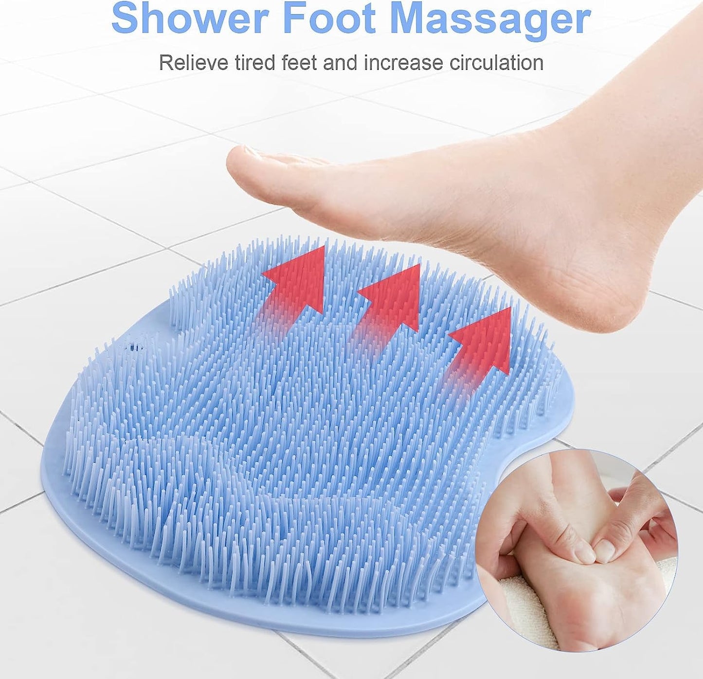 Silicone Foot Scrubber & Back Massager for Shower | Anti-Slip Bath Mat with Suction Cups | Hands-Free Exfoliating & Dead Skin Remover Pad | Spa Foot Massage Mat