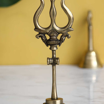 eCraftIndia Brass Trishul with Damru Decorative Handcrafted Figurine