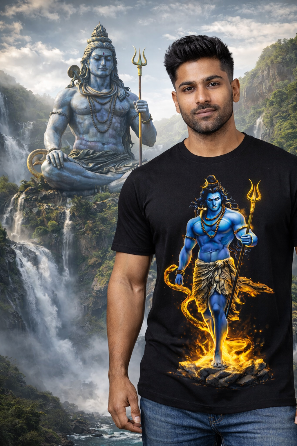 Lord Shiva 'Rudra' Graphic T-Shirt - Premium Cotton Mahadev Trishul Art Tee for Men