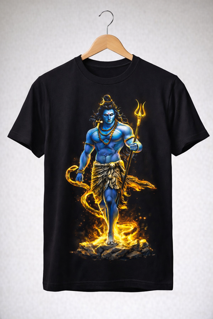 Lord Shiva 'Rudra' Graphic T-Shirt - Premium Cotton Mahadev Trishul Art Tee for Men