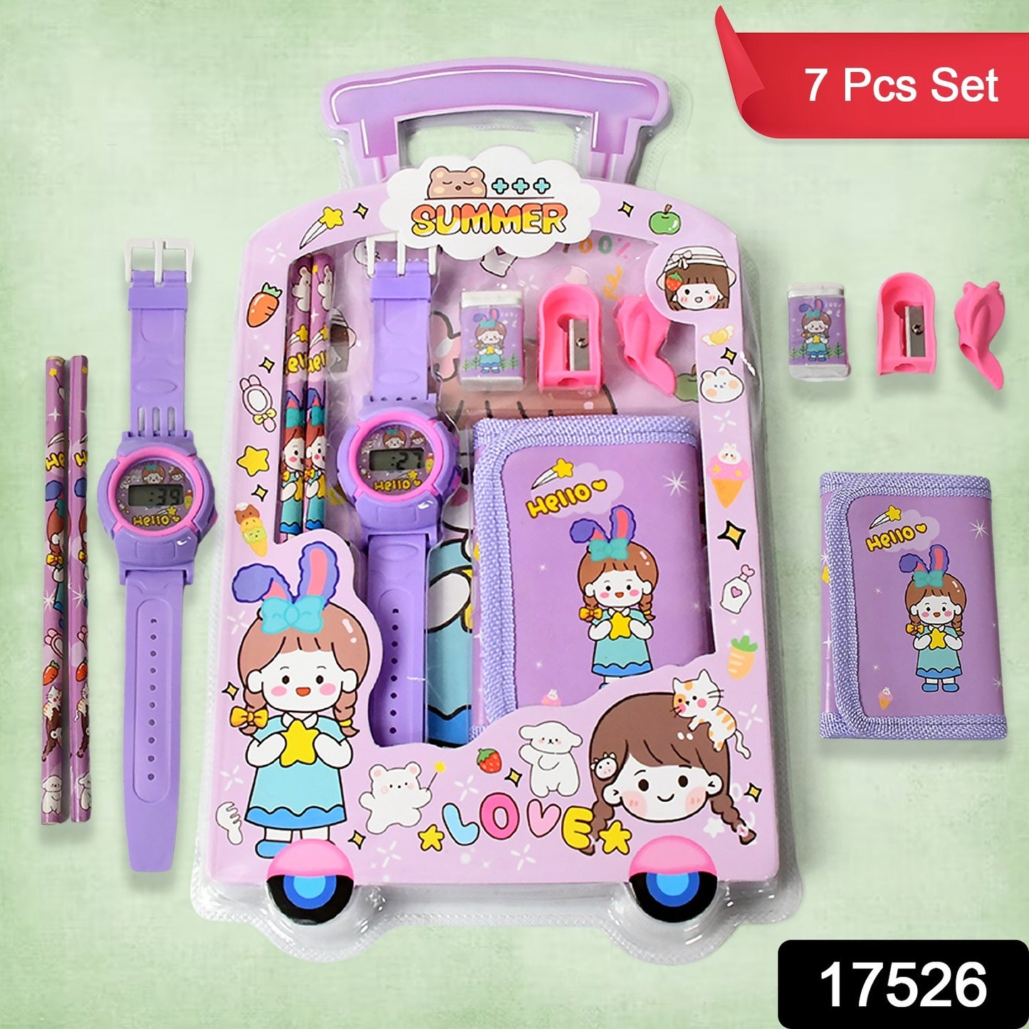17526 Stationery Set For Girls And Boys  Kids Return Gift - 7 In 1 School Items For Kids