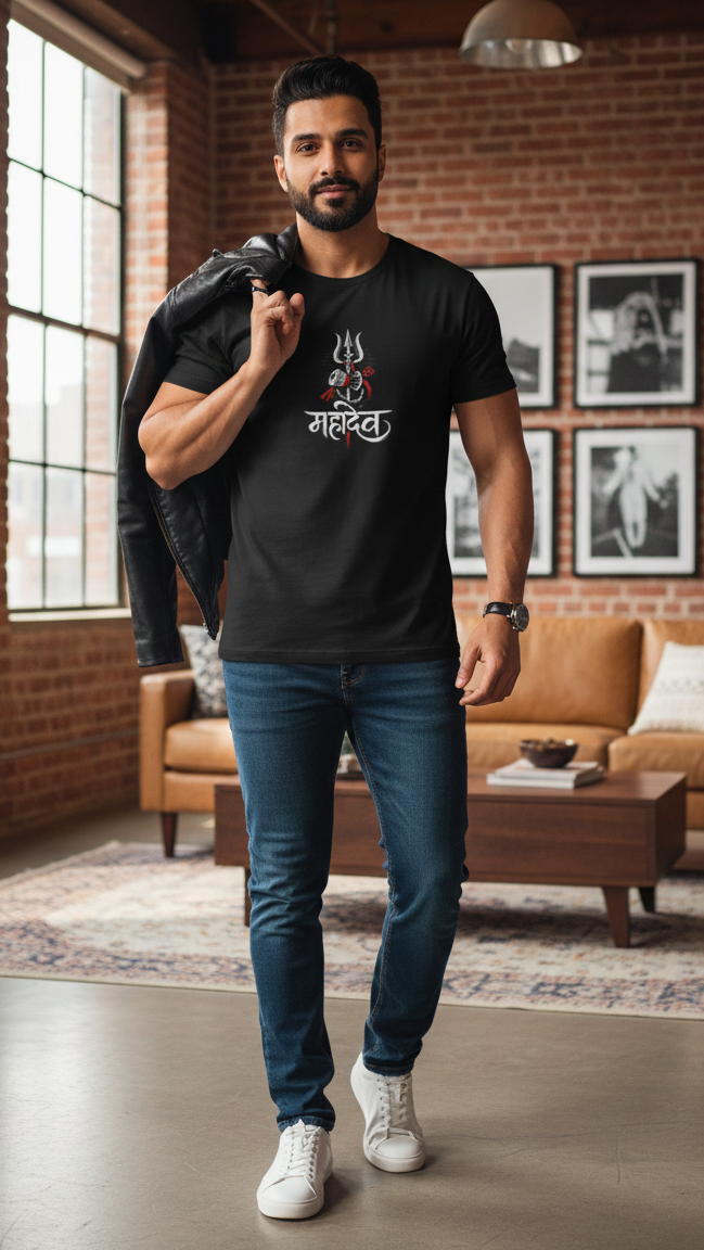 Unisex Mahadev Damru Premium Cotton T-Shirt - Minimalist Spiritual Streetwear