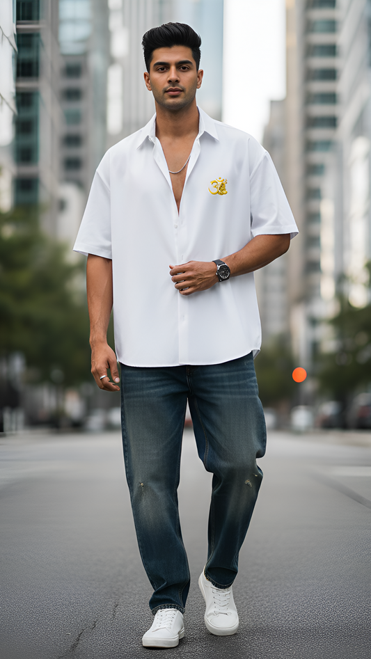 Divine Essence: Premium Unisex 100% Cotton 240 GSM "Mahadev & Om" Oversized Shirt