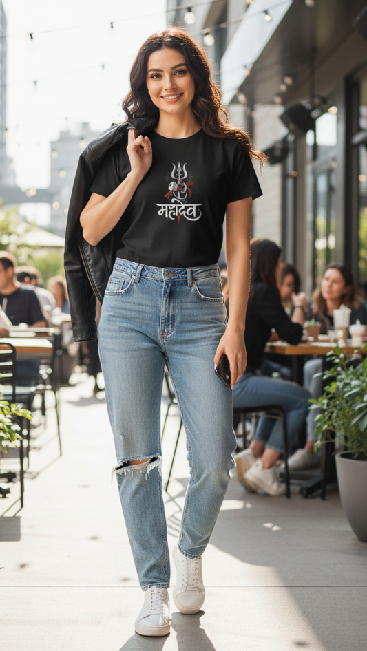 Unisex Mahadev Damru Premium Cotton T-Shirt - Minimalist Spiritual Streetwear