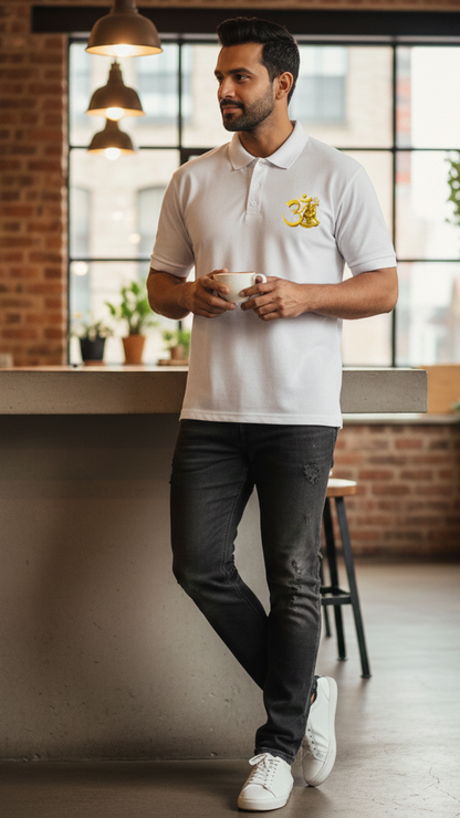The Divine Om: Premium Men’s Airtex Polo Shirt (100% Cotton)