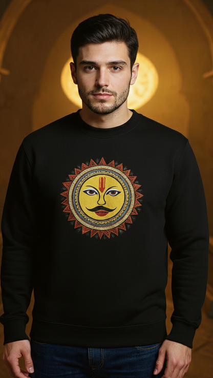 Sun God Unisex Sweatshirt | Heavyweight 300 GSM 100% Cotton Fleece | Premium Surya Graphic Pullover