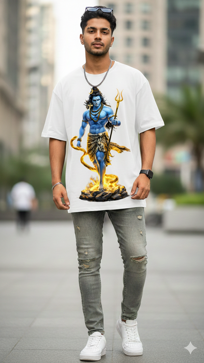 Divine Energy: Premium Oversized "Mahadev & Om" Gold-Graphic Streetwear Tee