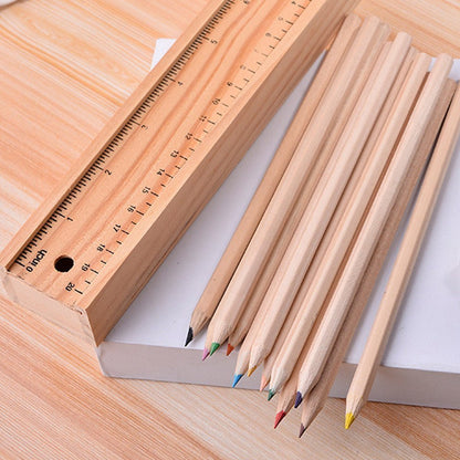 Colorful Wooden Pencil Set With Pencil Box Ruler Sharpener