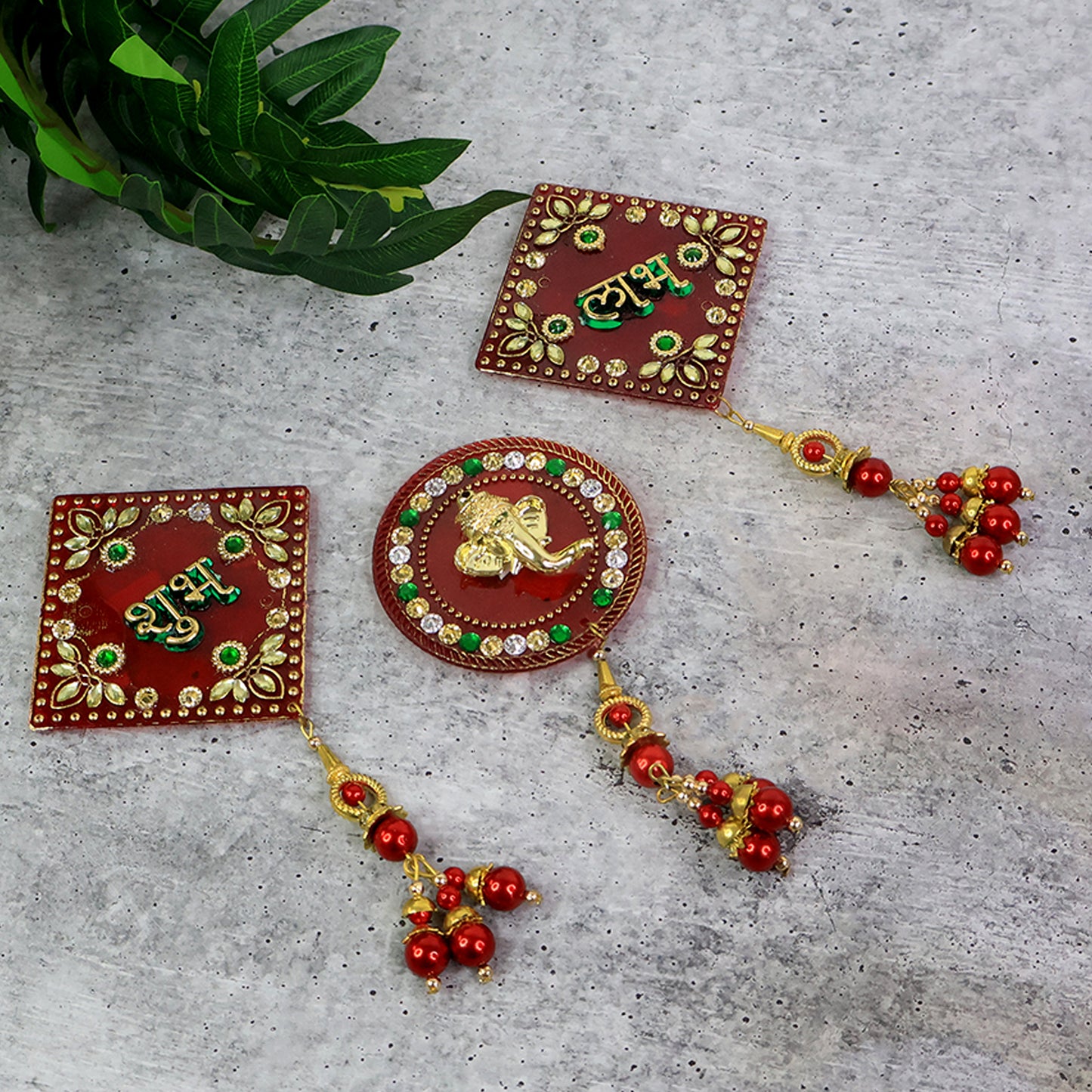 Decorative Wall Hanging Set With Shubh Labh And Ganesh Design (3 Pc)