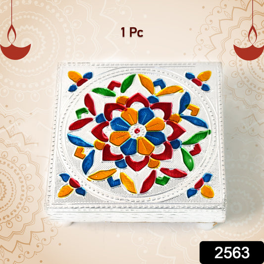 Handicraft Meenakari Wooden Chowki Puja Bajot For Home Office Decor For Puja Multicolour (1 Pc Set)