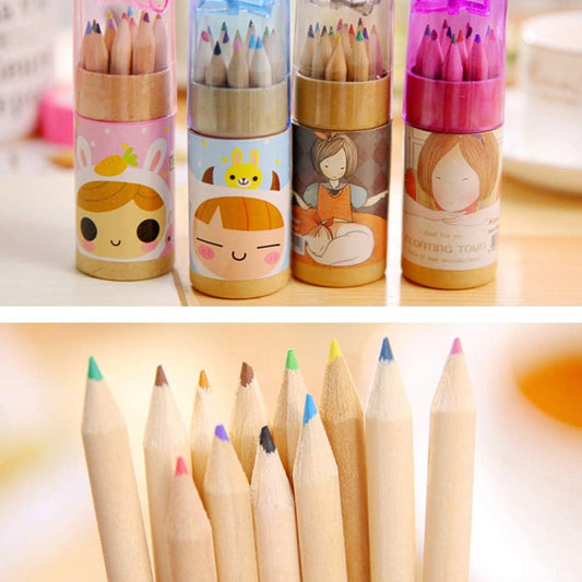 12 Colouring Pencils Kids Set Pencils Sharpener Mini Drawing Colored Pencils