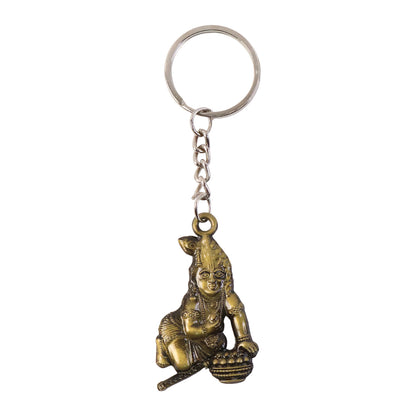 Premium Antique-gold Metal Bal Krishna Makhan Chor Keychain (1 Pc)