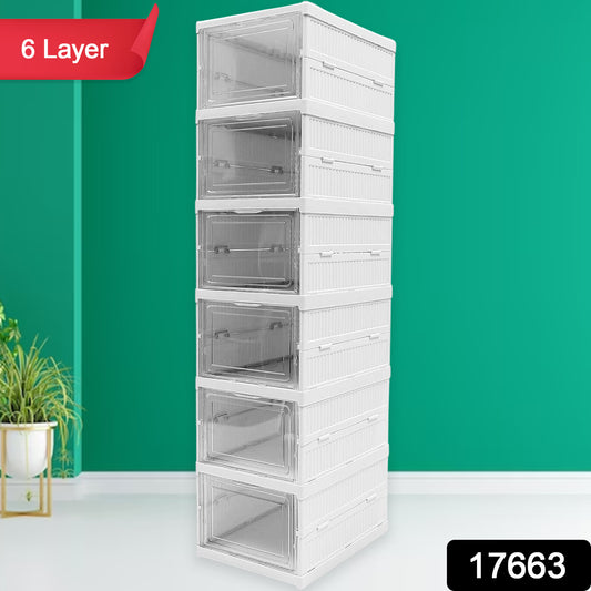 Stackable Multifunctional Storage For Clothes Foldable Drawer Shelf Basket Utility Cart (6  Layer 1 Pc)