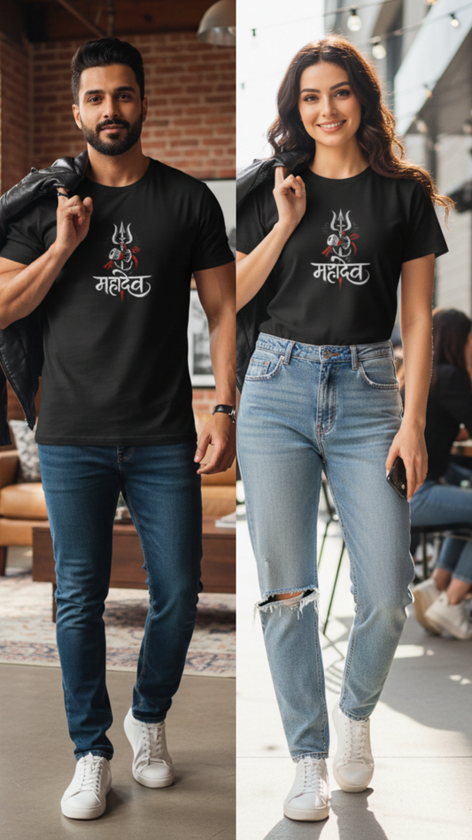 Unisex Mahadev Damru Premium Cotton T-Shirt - Minimalist Spiritual Streetwear