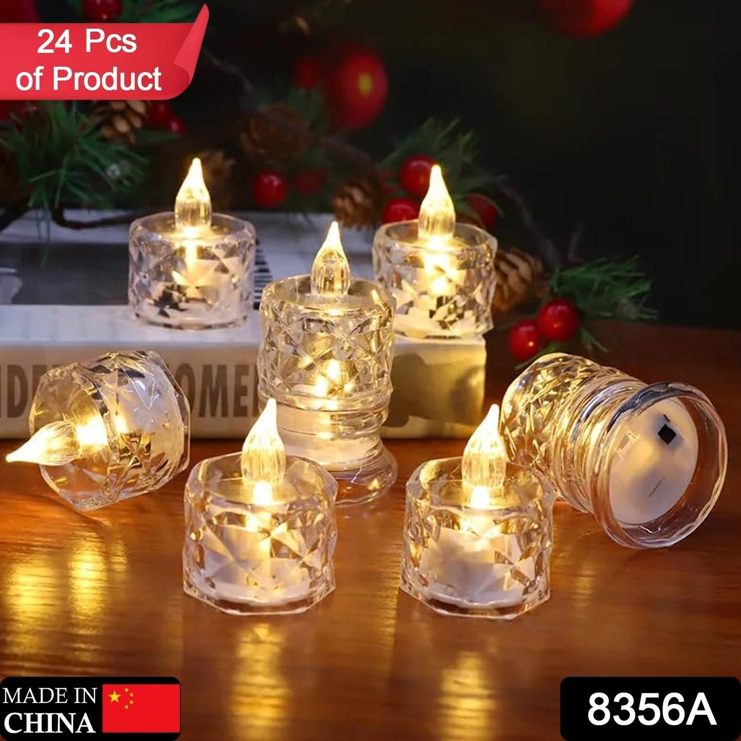 24 Pcs Flameless And Smokeless Decorative Acrylic Candles Transparent Led Tea Light