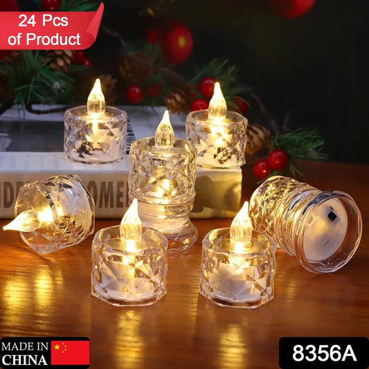 24 Pcs Flameless And Smokeless Decorative Acrylic Candles Transparent Led Tea Light