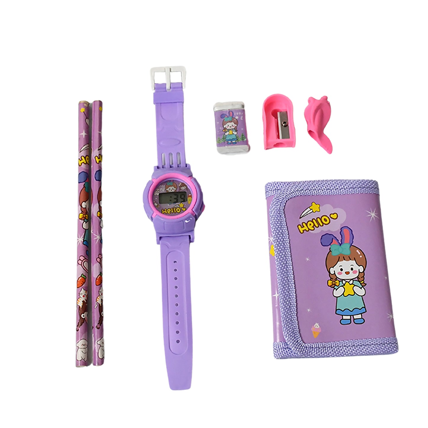 17526 Stationery Set For Girls And Boys  Kids Return Gift - 7 In 1 School Items For Kids