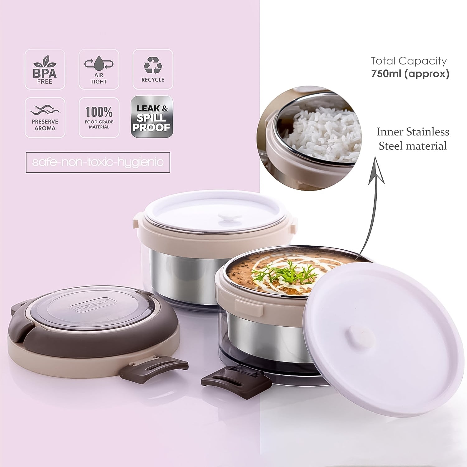 Ganesh Steko-2 Double Layer Stainless Steel Insulated Lunch Box Set