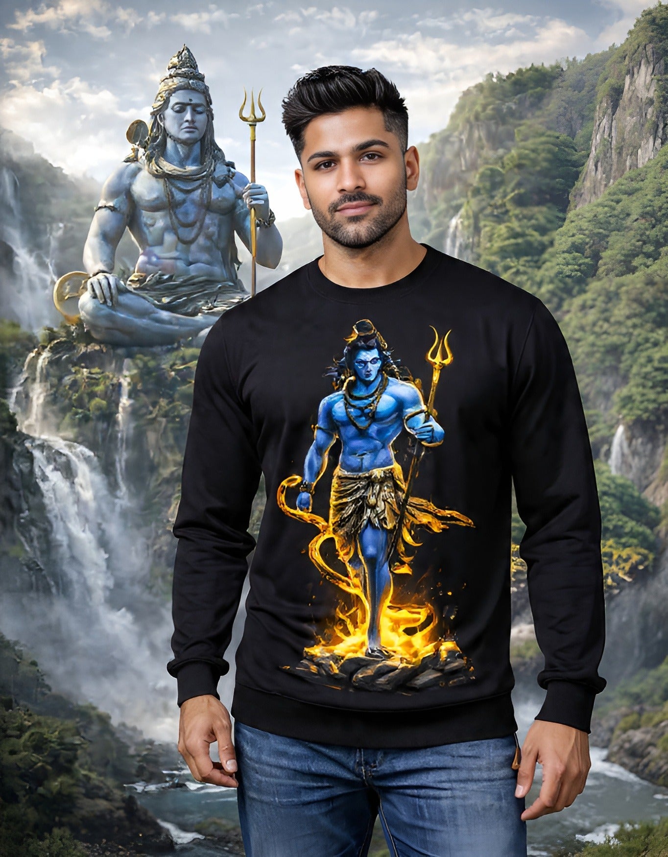 Unisex Lord Shiva ‘Rudra’ Graphic Sweatshirt - Heavyweight Cotton Mahadev Art Pullover
