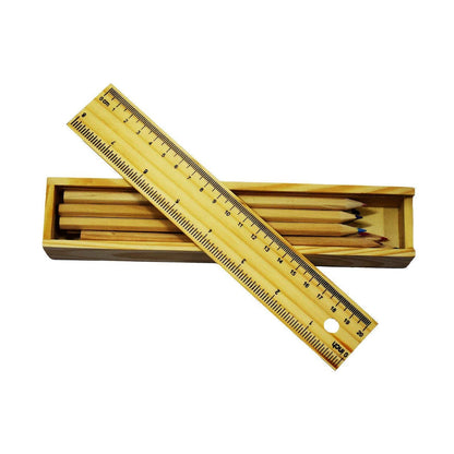 Colorful Wooden Pencil Set With Pencil Box Ruler Sharpener