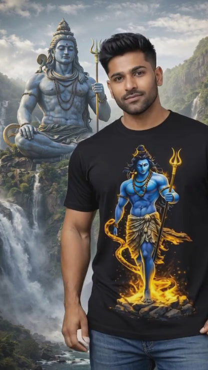 Lord Shiva 'Rudra' Graphic T-Shirt - Premium Cotton Mahadev Trishul Art Tee for Men