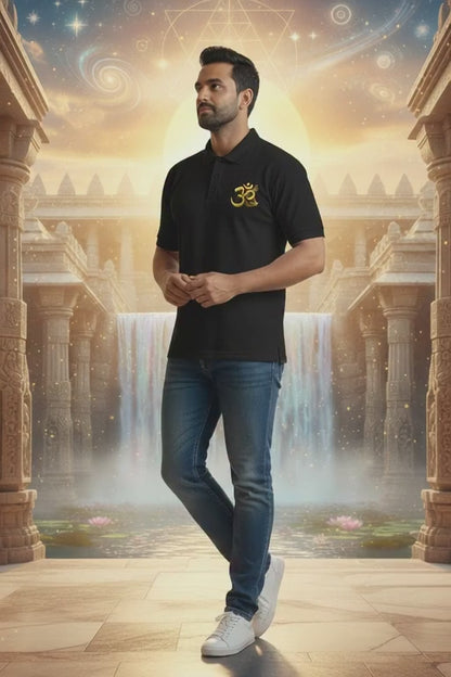 The Divine Om: Premium Men’s Airtex Polo Shirt (100% Cotton)