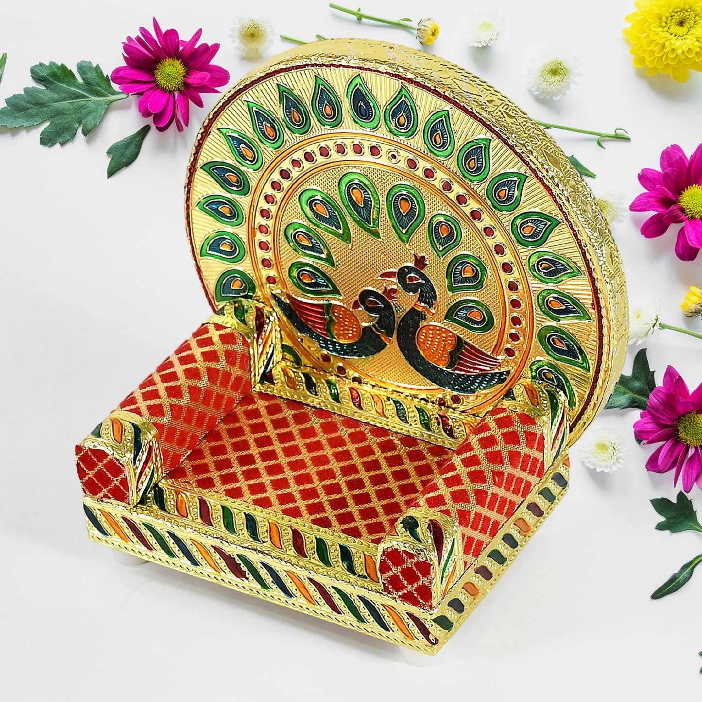 Meenakari Work Laddu Gopal Singhasan For Pooja Mandir Wooden Krishna Ladoo Bal Gopal Sofa