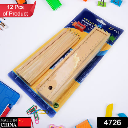 Colorful Wooden Pencil Set With Pencil Box Ruler Sharpener